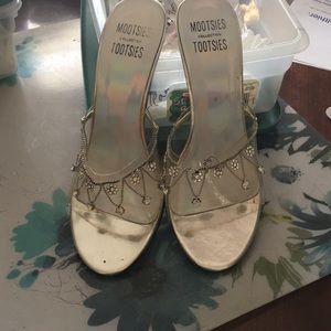 Evening high heels clear with rhinestones